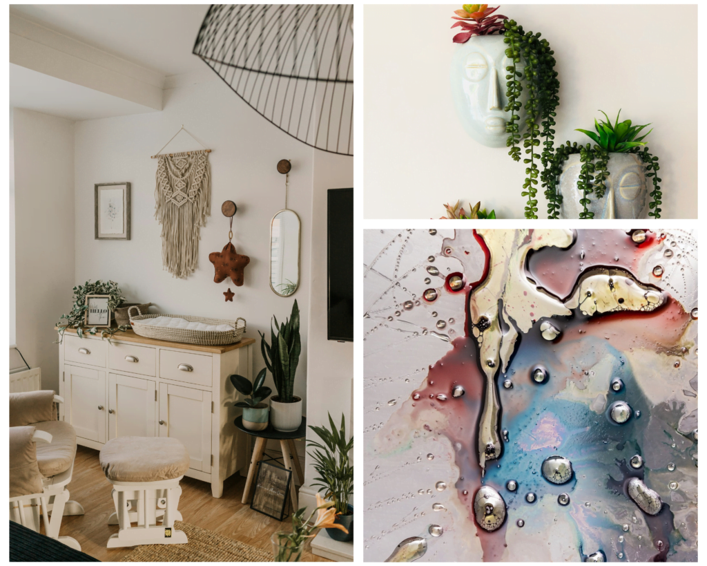 Décoration murale artisanale exposée sur un mur, illustrant l'opportunité d'être présent sur Glisstadéco pour mettre en avant vos créations uniques et les partager avec des clients potentiels.