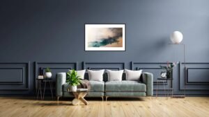 Int Tempete papier 40x50 (1) Représentation d'une aquarelle marine moderne, inspirée des paysages marins et de la lumière pure, avec des jeux de couleurs saisissants.