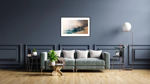 Int Tempete papier 40x50 (1) Représentation d'une aquarelle marine moderne, inspirée des paysages marins et de la lumière pure, avec des jeux de couleurs saisissants.