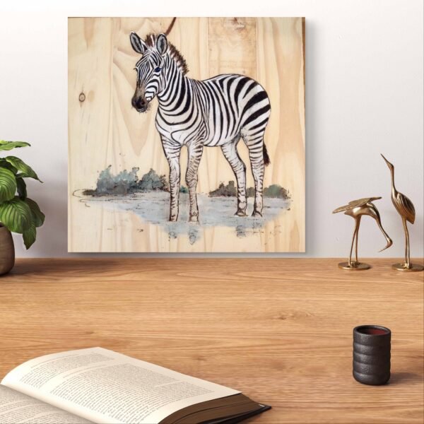 Tableau animal zèbre gravé et peint à la main, mettant en valeur la beauté sauvage et l'élégance de cet animal.