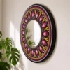Miroir Mandala en bois – Pointillisme mauve, rose & jaune